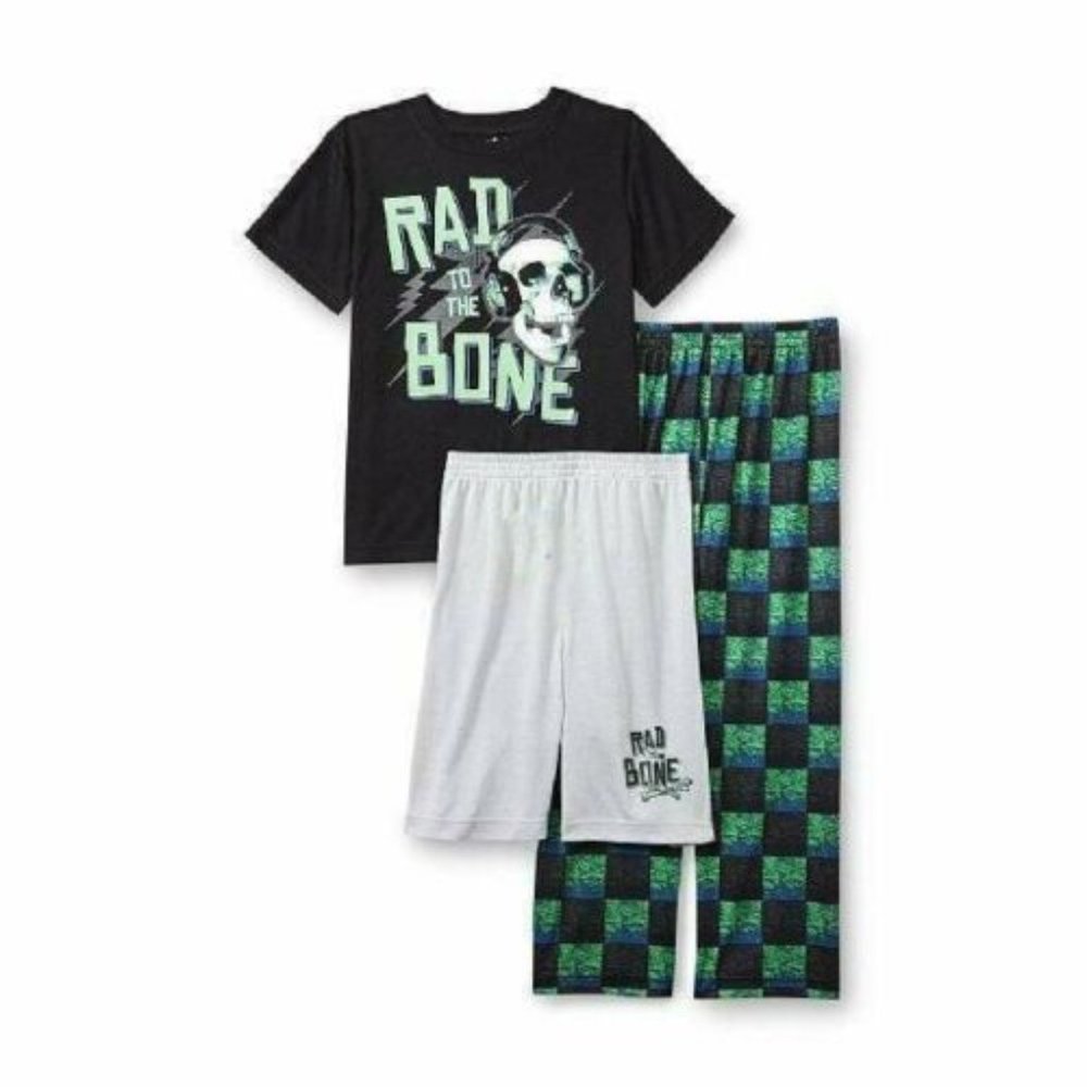 Joe Boxer Skull Pajamas 4/5 Boys Rad To The Bone 3 Pc Summer Shirt Shorts Pants